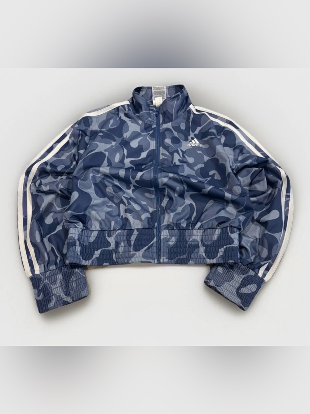 Girls Adidas Cropped Track Jacket Size Large (14) Blue Camo Trefoil Striped